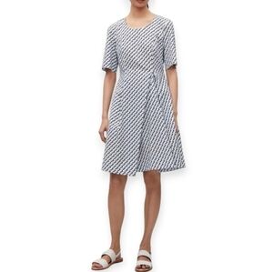 COS Pleated Flare Dress With Pockets Geometric Blue 6